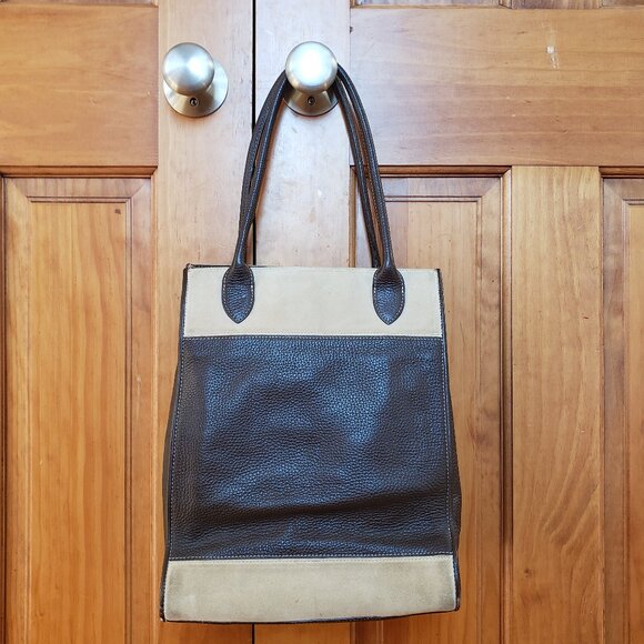 Chocolate Brown and tan Leather and suede Levenger Shoulder Bag Tote - Picture 1 of 8